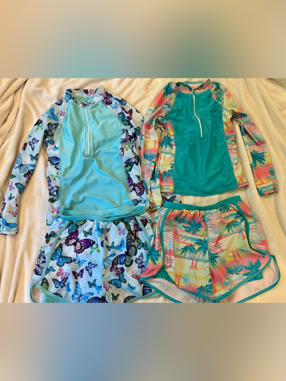 2 Girls Rash guard with shorts/swim trunks